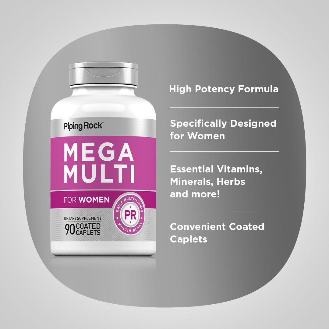 Piping Rock Multivitamin for Women, 90 Caplets — Daily Essential Multi Supplement with Vitamins A, B, C, D, and E, Non-GMO, Gluten-free - görsel 4