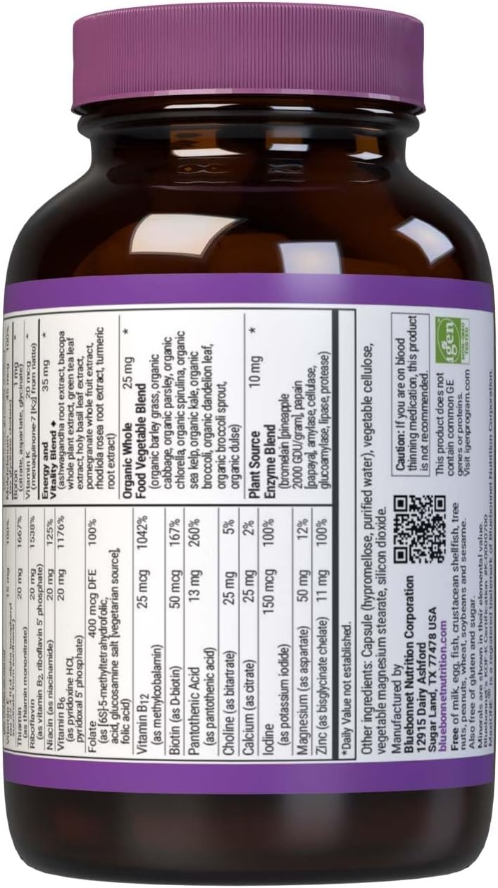 Bluebonnet Nutrition Maxi One Whole Food Multiple - 30 Vegetable Capsules - görsel 3