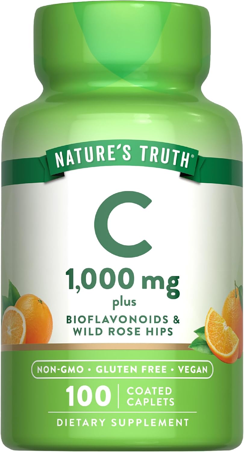 Nature's Truth Vitamin C Bioflavonoids & Rose Hips | 1000mg | 100 Caplets | Vegan, Non-GMO and Gluten-free Supplement - görsel 1