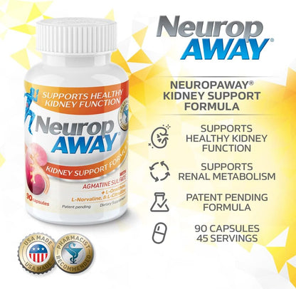 NeuropAWAY Kidney Support Formula - Agmatine Sulphate 500mg with L-Arginine Complex - 90 Capsules