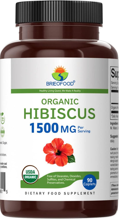 Organic Hibiscus 1500mg, 45 Servings, Vegetarian, Gluten-free, 90 Vegetarian Tablets