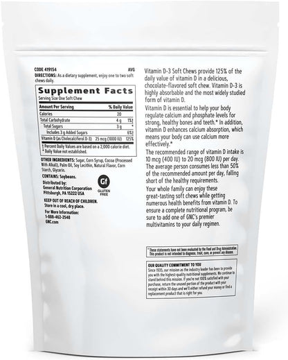 GNC Vitamin D-3 Soft Chews 1000IU – Chocolate – Twin Pack