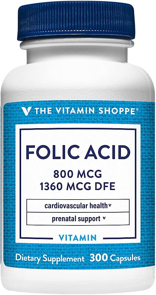 The Vitamin Shoppe Folic Acid 800 mcg, Prenatal Support – 300 Capsules - görsel 1