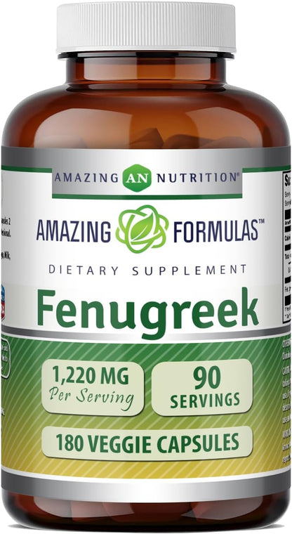Amazing Formulae Fenugreek Seed 1220 mg - 180 Veggie Capsules - Non-GM, Gluten-free Food Supplement