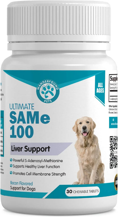 Pawsitive SAMe 100 Liver Support for Dogs - Bacon Flavoured Chewable Tablets (30 Count)