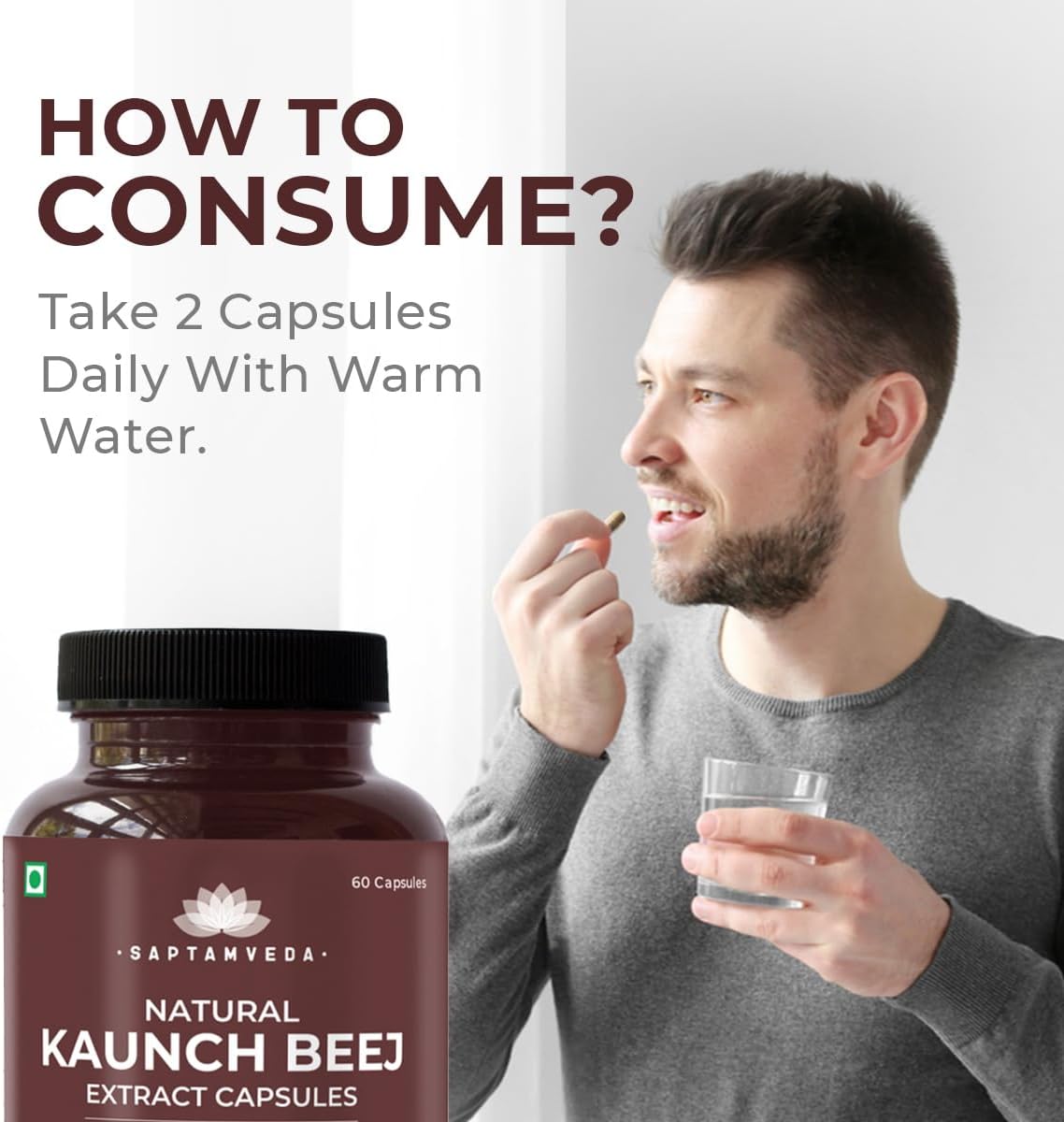 SAPTAMVEDA Natural Kaunch Beej Extract 500mg - 60 Vegan Capsules – Image 4