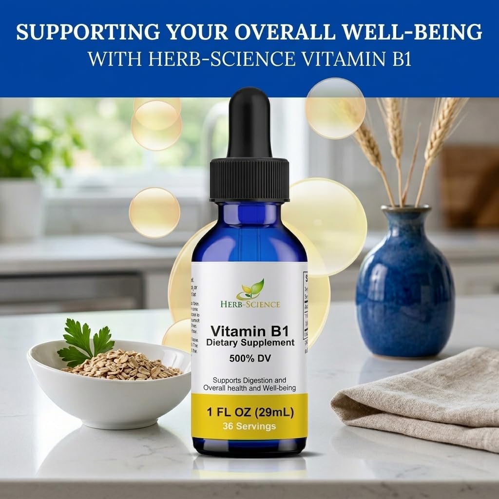 Herb-Science Vitamin B1 Liquid Drops – Thiamine Supplement, High Potency 500% NRV, 36 Servings, 30 ml - görsel 8