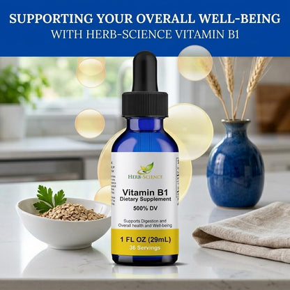 Herb-Science Vitamin B1 Liquid Drops – Thiamine Supplement, High Potency 500% NRV, 36 Servings, 30 ml