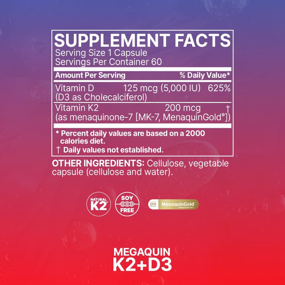 Microbiome Labs MegaQuin D3 + K2 - High Strength Vitamin D3 5000 IU & K2 MK-7 Supplement - görsel 4
