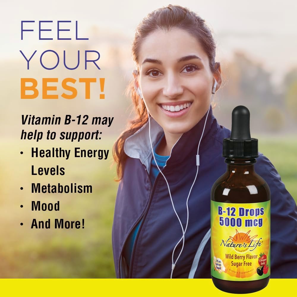 Nature's Life B12 Drops 5000 mcg - Vitamin B12 Methylcobalamin Liquid Supplement, Natural Mixed Berry Flavour, 59 ml - görsel 3