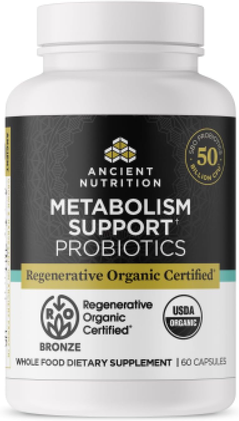 Ancient Nutrition Regenerative Organic Certified Probiotics for Metabolism support, 50 Billion CFUs, 60 Capsules - görsel 1