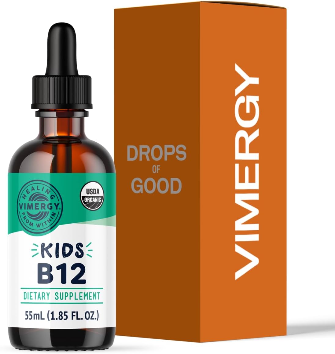 Vimergy Kids USDA Organic Liquid B12 – Promotes Physical Development & Cognitive Function – Fast-Absorbing Immune Support – Vegan, Non-GMO – 55 mL - görsel 1