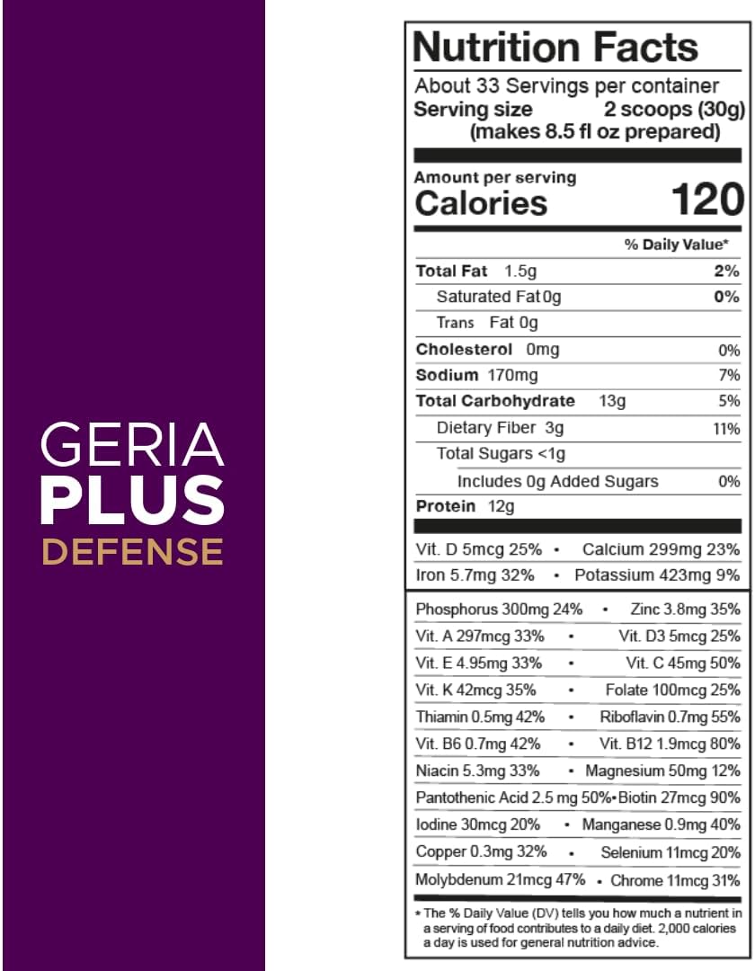 Geriaplus High Protein Nutrition Shake for Seniors, Daily Nutrition & Energy Support, Gluten-free, Vanilla, 1000g - görsel 2