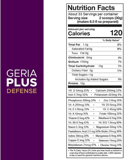 Geriaplus High Protein Nutrition Shake for Seniors, Daily Nutrition & Energy Support, Gluten-free, Vanilla, 1000g