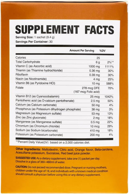 Vitamin C + Zinc Immune Support Powder – Effervescent Orange Flavour – 30 Sachets
