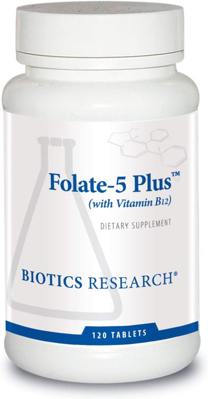 Biotics Research Folate 5 Plus, 120 Tablets - High Potency Folate with B12 for Homocysteine Metabolism and Energy Release