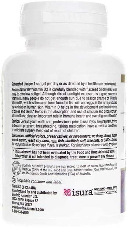 Bioclinic Naturals Vitamin D3 2,000 IU (50 mcg) 180 Soft Capsules