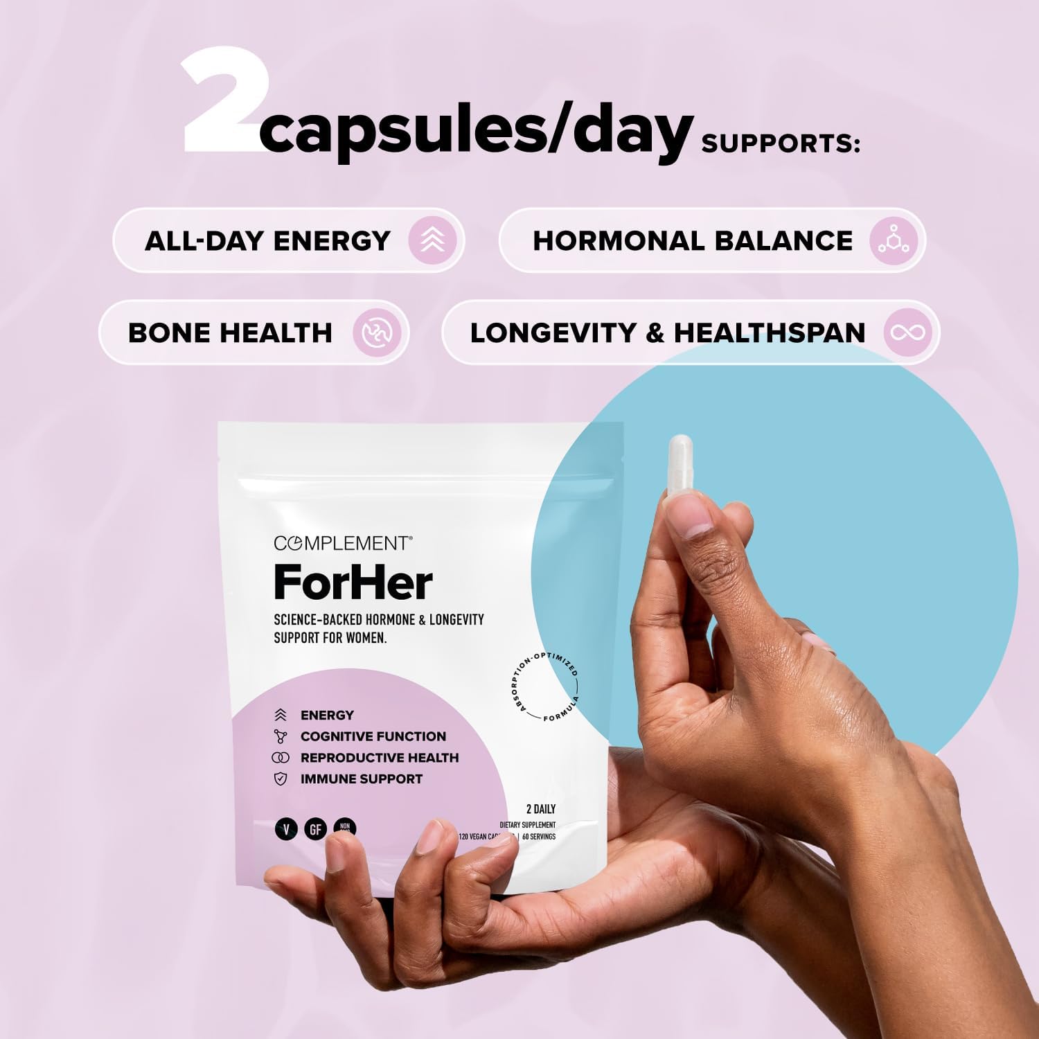 COMPLEMENT ForHer Women’s Multivitamin with Inositol - For Hormone Support & Immunity (120 Capsules) - görsel 2