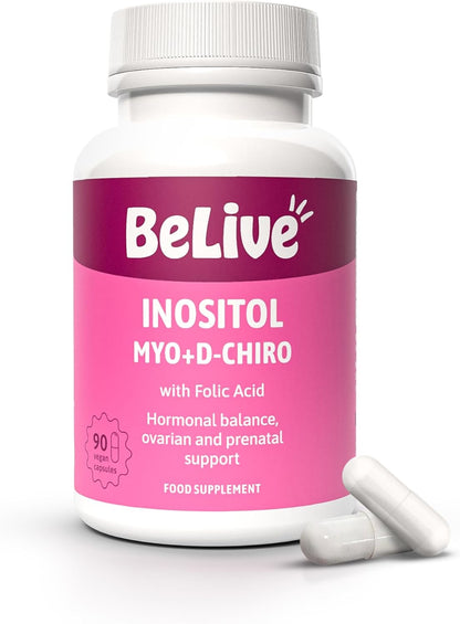 BeLive Myo-Inositol & D-Chiro Inositol Capsules - 90 Capsules: Optimal 40:1 Ratio with Folic Acid