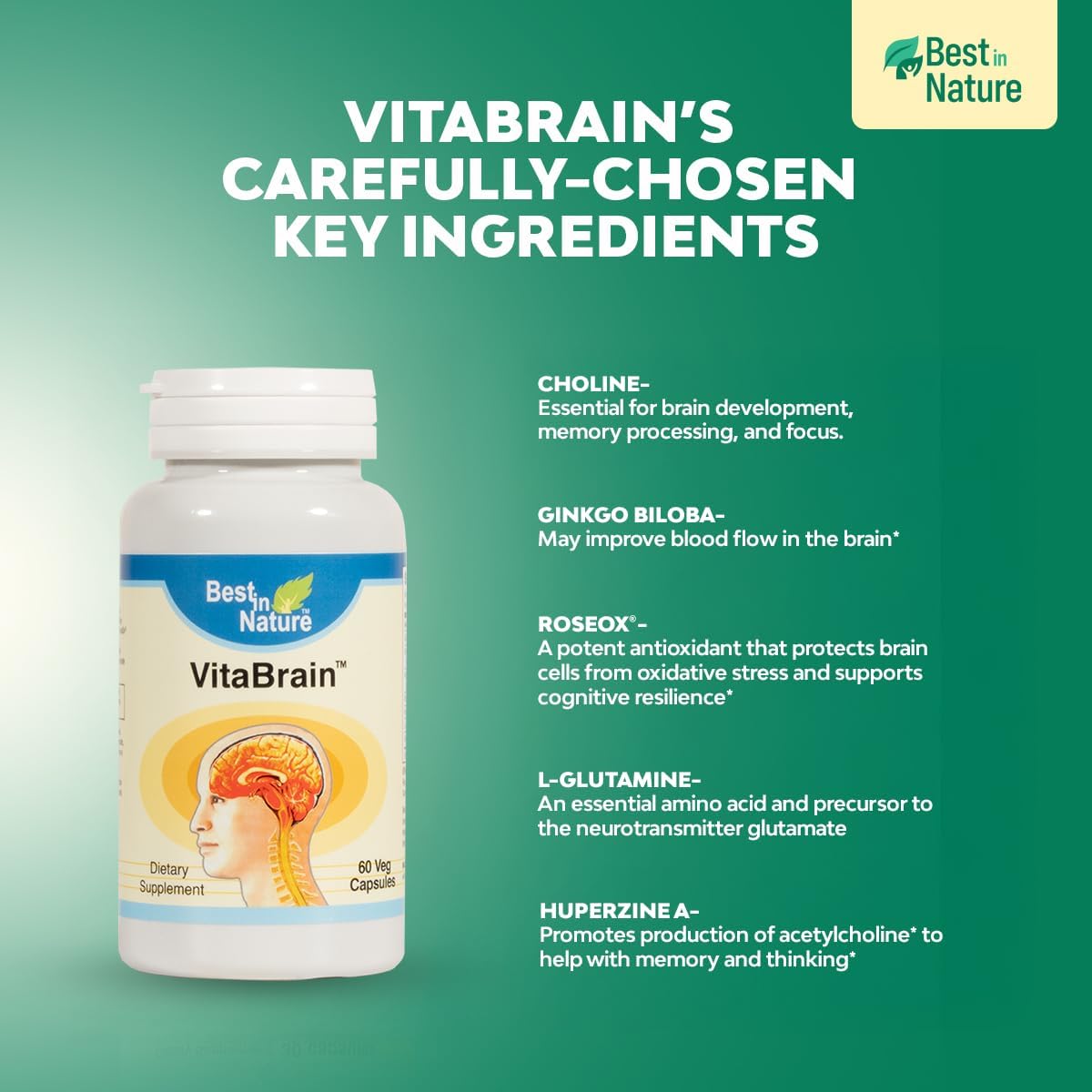 VitaBrain Brain Support Supplement – 120 Capsules - görsel 5