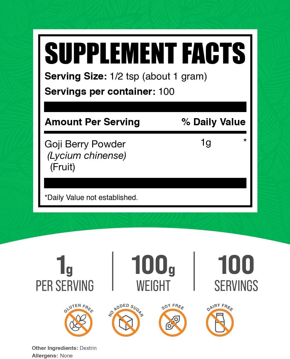 BulkSupplements.com Goji Berry Powder – Wolfberry Powder, Vegan & Gluten-free, 100g (3.5 oz) - görsel 5