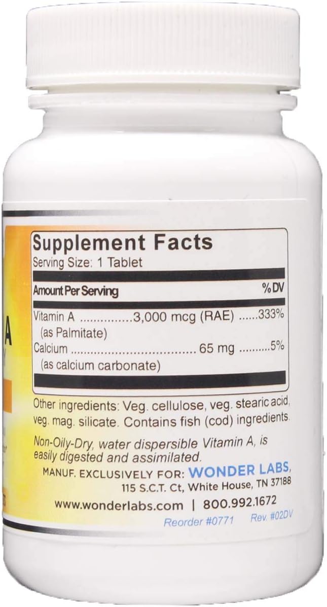 Wonder Laboratories Vitamin A 10,000 IU (as Palmitate) from Cod Liver Oil - 100 Tablets - görsel 2