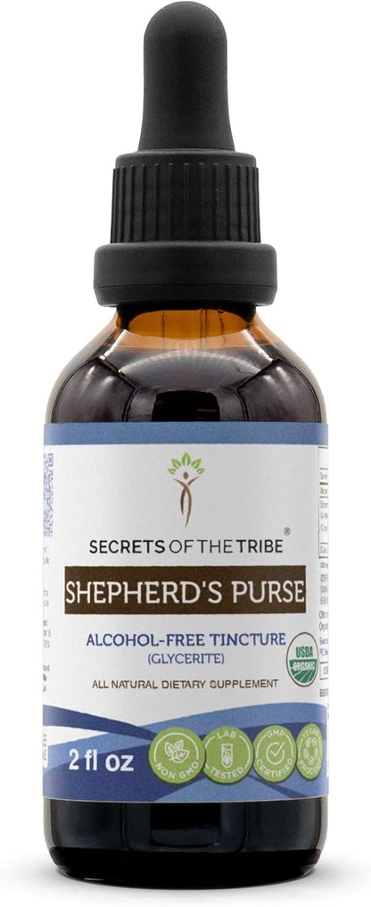 Secrets of the Tribe Shepherd's Purse USDA Organic | Alcohol-Free Extract, High-Potency Herbal Drops | Made from 100% Certified Organic Shepherd's Purse (Capsella Bursa Pastoris) Dried Herb (118 ml)