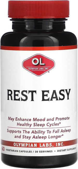 Olympian Labs Rest Easy Melatonin and Herbal Blend for Restful Sleep - 60 Vegan Capsules – Image 1