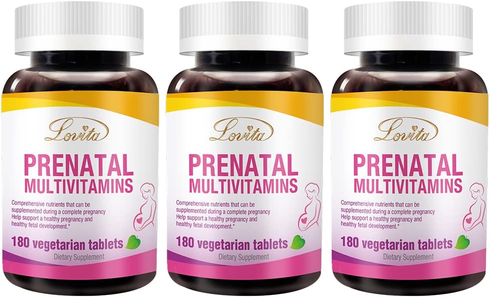 LOVITA Prenatal Vitamins with Iron, Folic Acid & Calcium – Vegan, Non-GMO – 180 Vegetarian Capsules (Pack of 3) - görsel 1