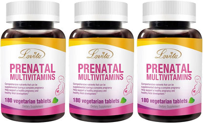 LOVITA Prenatal Vitamins with Iron, Folic Acid & Calcium – Vegan, Non-GMO – 180 Vegetarian Capsules (Pack of 3)