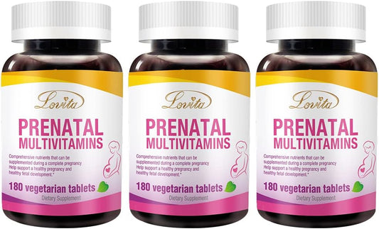 LOVITA Prenatal Vitamins with Iron, Folic Acid & Calcium – Vegan, Non-GMO – 180 Vegetarian Capsules (Pack of 3)