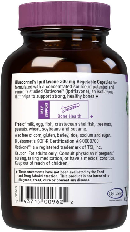 BlueBonnet Nutrition Ipriflavone 300mg – Ostivone – Non-GMO, Vegan, Kosher, Gluten-Free – 60 Vegetable Capsules