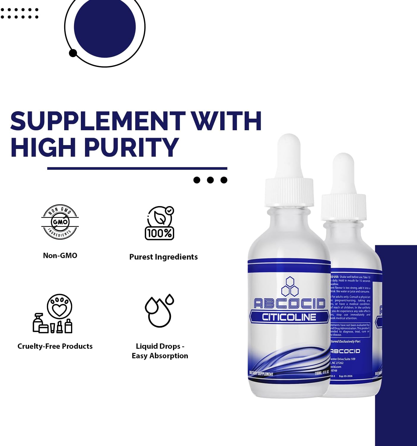 ABCOCID Citicoline Liquid Drops 490 mg, 4 oz (240 Servings) - Non-GMO, GMP Certified, Made in USA - görsel 5