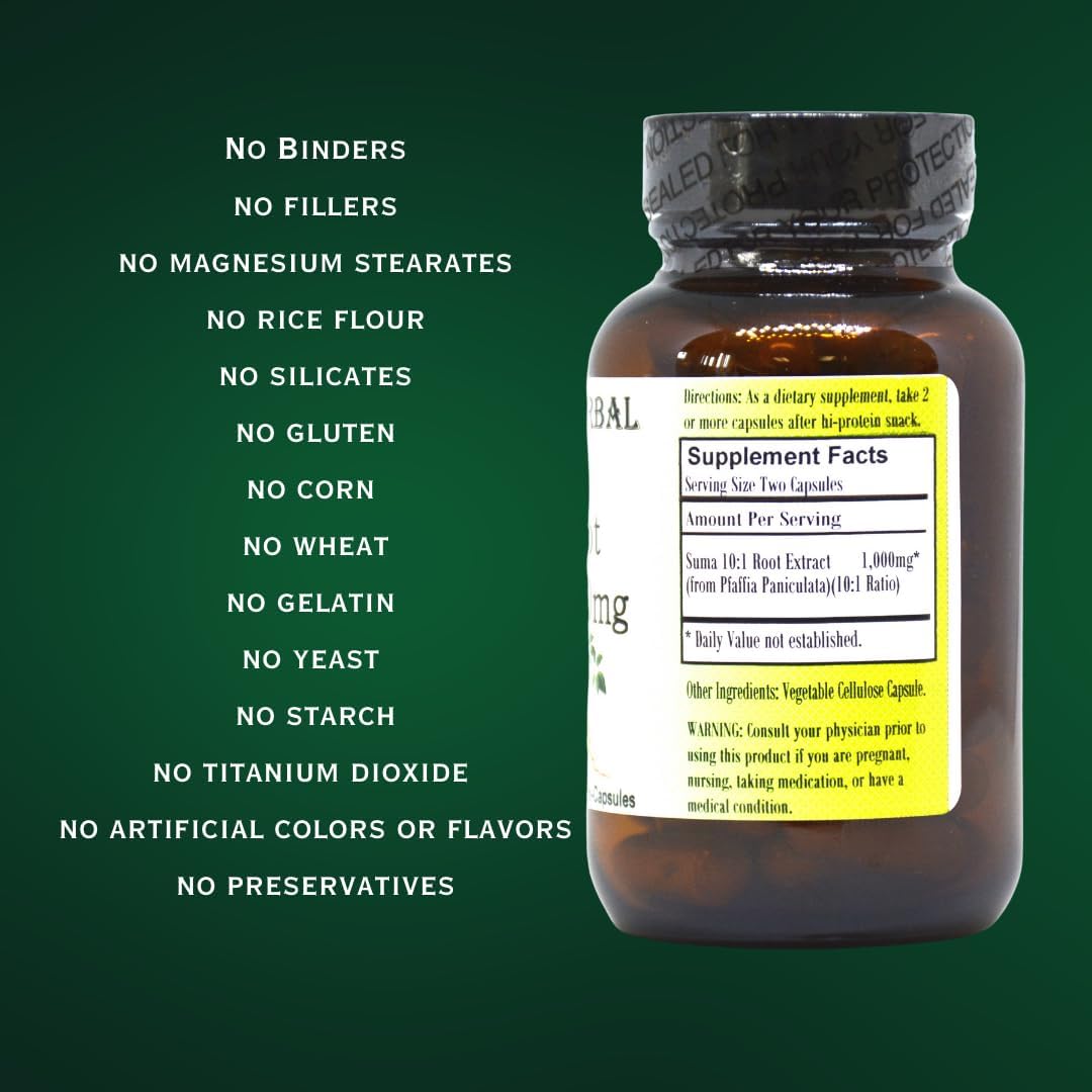 Barlowe's Herbal Elixirs Suma Root Extract Supplement | Pfaffia Paniculata | 10:1 Concentrated Extract | 500mg per Capsule | 60 Vegan Capsules - görsel 4