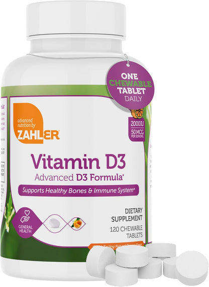 Zahler Vitamin D3 Chewable 2000IU - Orange Flavoured Tablets (120 Count)