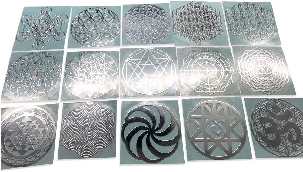 15 Pack Flower of Life Orgonite Metal Stickers – Sacred Geometry Decals for Energy Towers, Pyramids and Crafts (Silver) - görsel 1