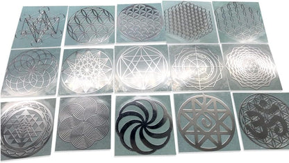 15 Pack Flower of Life Orgonite Metal Stickers – Sacred Geometry Decals for Energy Towers, Pyramids and Crafts (Silver)