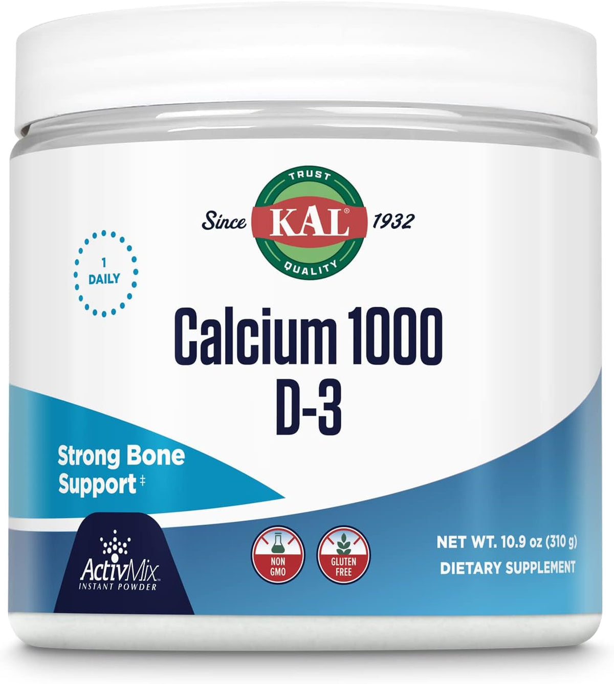KAL Calcium Vitamin D-3 ActivMix Powder - Bioavailable Calcium Support, Unflavoured, 31 Servings - görsel 1