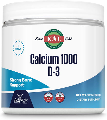 KAL Calcium Vitamin D-3 ActivMix Powder - Bioavailable Calcium Support, Unflavoured, 31 Servings