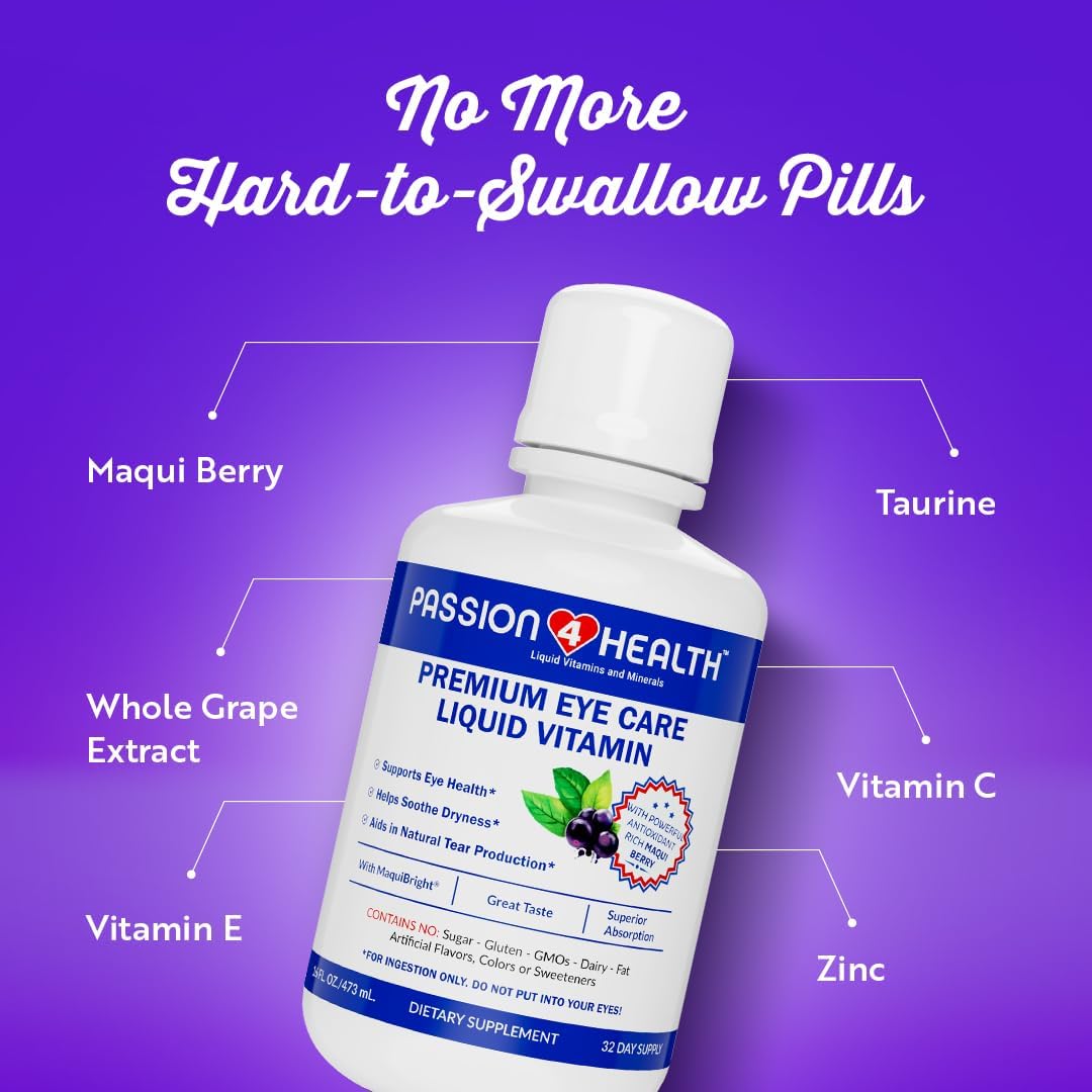 Passion 4 Health Liquid Eye Vitamins – Natural Vision & Adult Eye Support Supplement – Premium Formula with Maqui Berry Extract, Gluten-Free, Non-GMO, Sugar-Free – 30-Day Supply, Made in USA - görsel 4