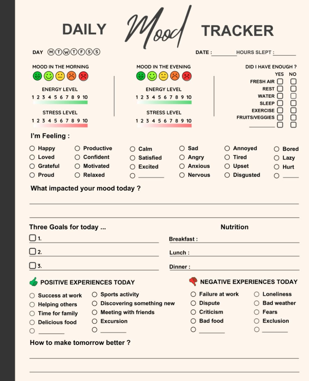 Mood Tracker Journal: Daily Mood Tracker Notebook | Daily Health & Wellness Diary with Prompts | Mental Health Diary - görsel 1