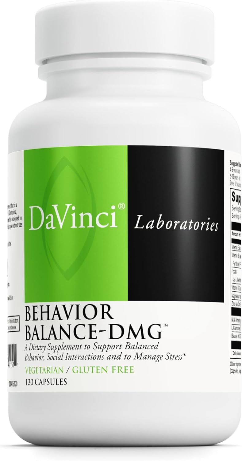 DAVINCI Labs Behaviour Balance-DMG - Food Supplement with Vitamin E, B6, Zinc, Magnesium - Gluten-Free - 120 Vegetarian Capsules - görsel 1