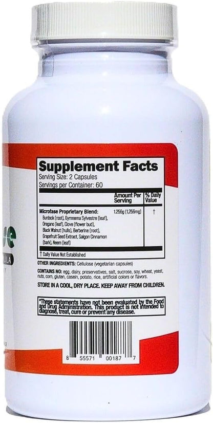 Microfase Premium Herbal Formula - Intestinal Support for Humans and Pets - 120 Capsules