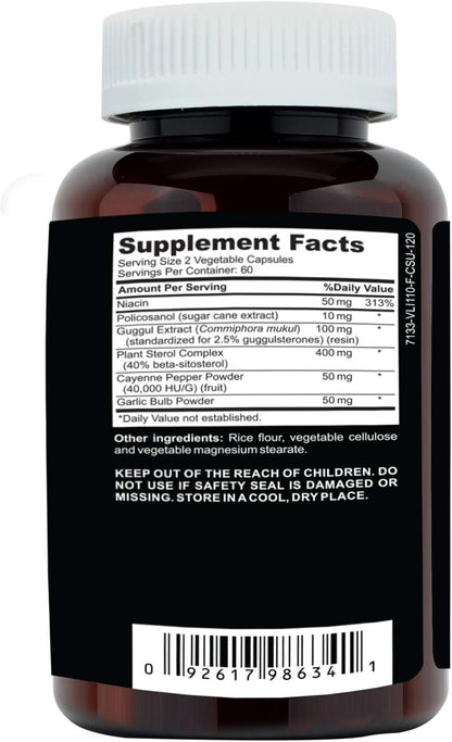 Clinical Daily Cholesterol Care Supplement - Plant Sterols, Guggul, Garlic, Niacin - 120 Capsules