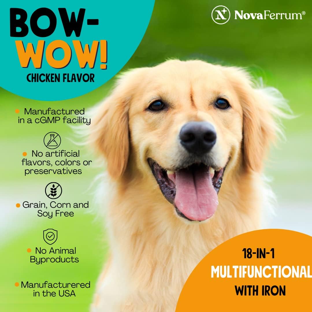 NovaFerrum Bow Wow 18-in-1 Multifunctional Dog Supplement with Iron, Glucosamine, Probiotics & Antioxidants, Chicken Flavour, 90 Chews - görsel 7