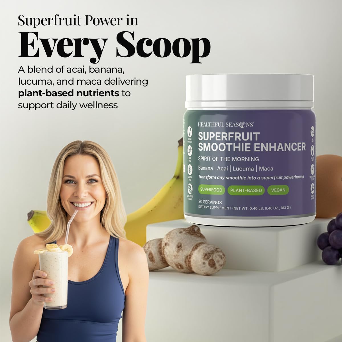 Healthful Seasons Superfood Smoothie Mix with Açaí Berries, Lucuma, Maca Root and Banana - görsel 4