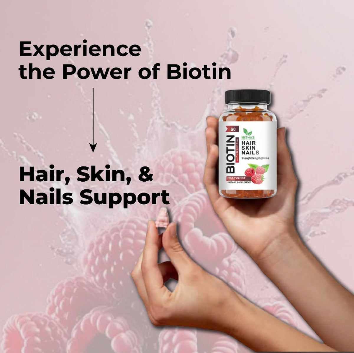 Mishas Nutraceuticals Hair Skin & Nails Gummies - Vegan Biotin Supplement for Healthy Hair, Skin & Nails - 60 Count - görsel 3