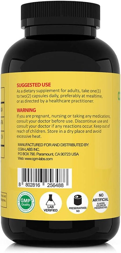 CGMLABS Non Acidic Vitamin C Food Supplement 1500mg with Calcium - Gentle on the Stomach, Immune & Bone Support (500 Capsules)