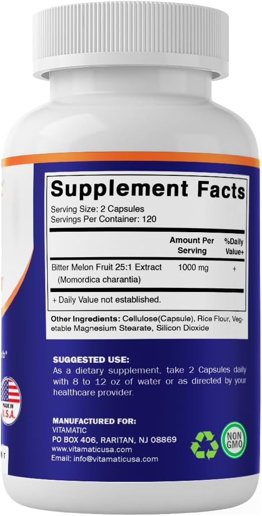 Vitamatic Bitter Melon 25X Concentrated Plant-Based Extract - Non-GMO, Gluten-free, 240 Capsules - görsel 8