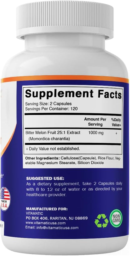 Vitamatic Bitter Melon 25X Concentrated Plant-Based Extract - Non-GMO, Gluten-free, 240 Capsules